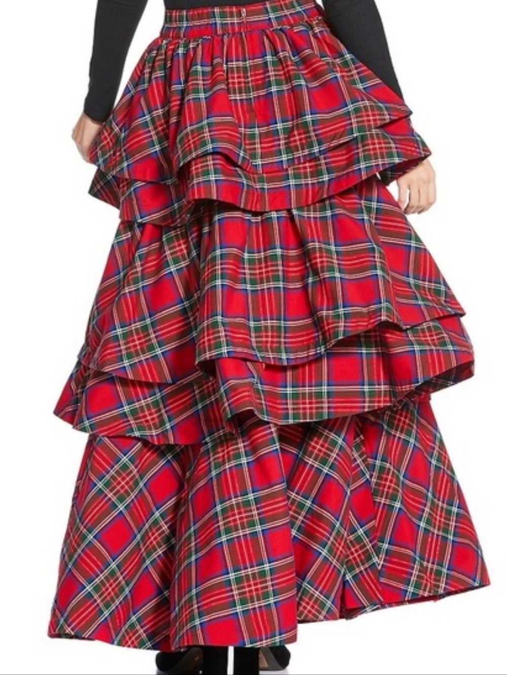 NWT Buru Teagan Red Plaid Tiered Maxi Skirt - Women's Size Large, For 10/12